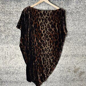 Diane Von Furstenberg Top Womens 8‎ Leopard Velvet Silk Asymmetrical Poncho